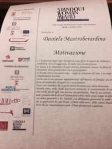 La motivazione del premio a Daniela Mastroberardino